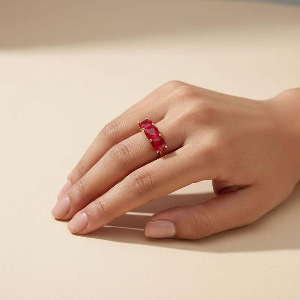 Aurora Designer Bright Pink Red Spinel Stacking Band Ring Size 8.5 14K Gold
